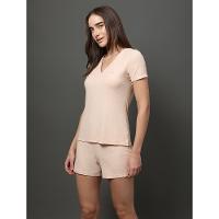 Pijama Feminino Camiseta e Short Canelado Calvin Klein Underwear - Nude - 5