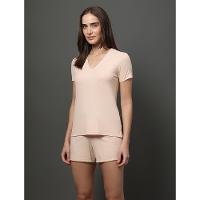 Pijama Feminino Camiseta e Short Canelado Calvin Klein Underwear - Nude - 1