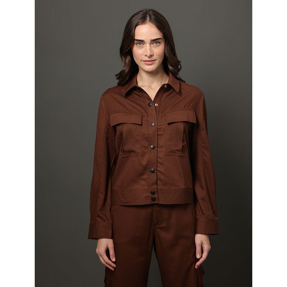 Jaqueta Feminina Meia Argola Calvin Klein Jeans - Marrom - 1