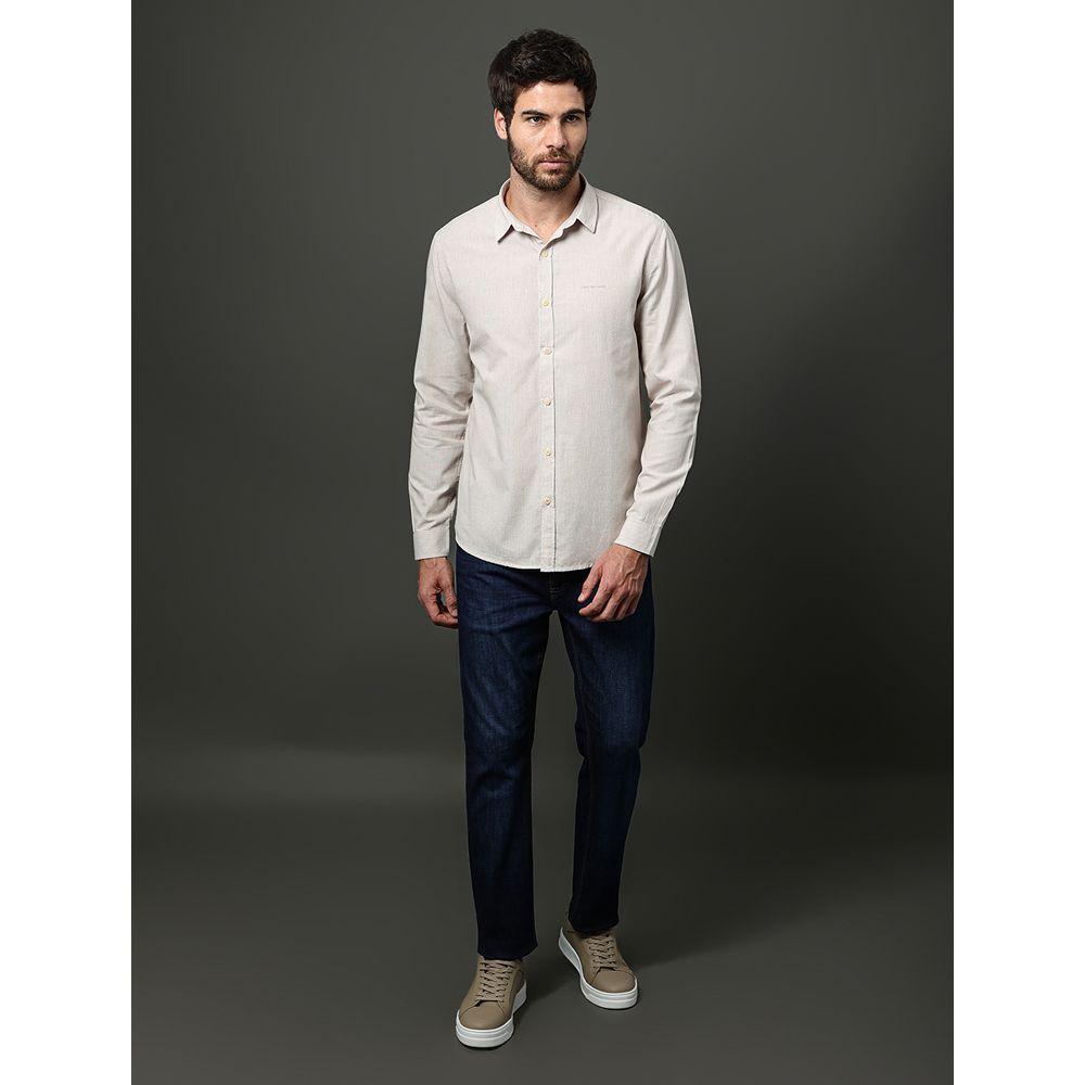 Camisa Masculina Slim Lsitrada Calvin Klein Jeans - Areia - 3