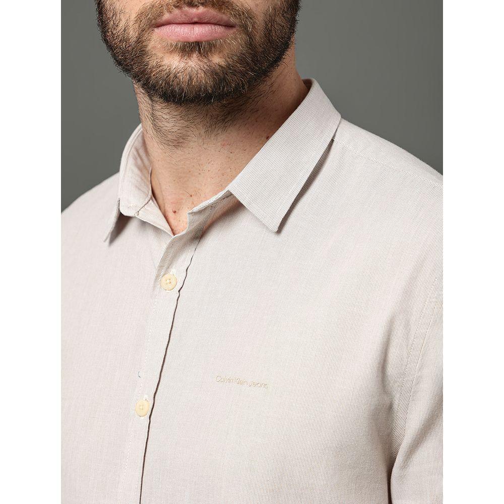 Camisa Masculina Slim Lsitrada Calvin Klein Jeans - Areia - 4