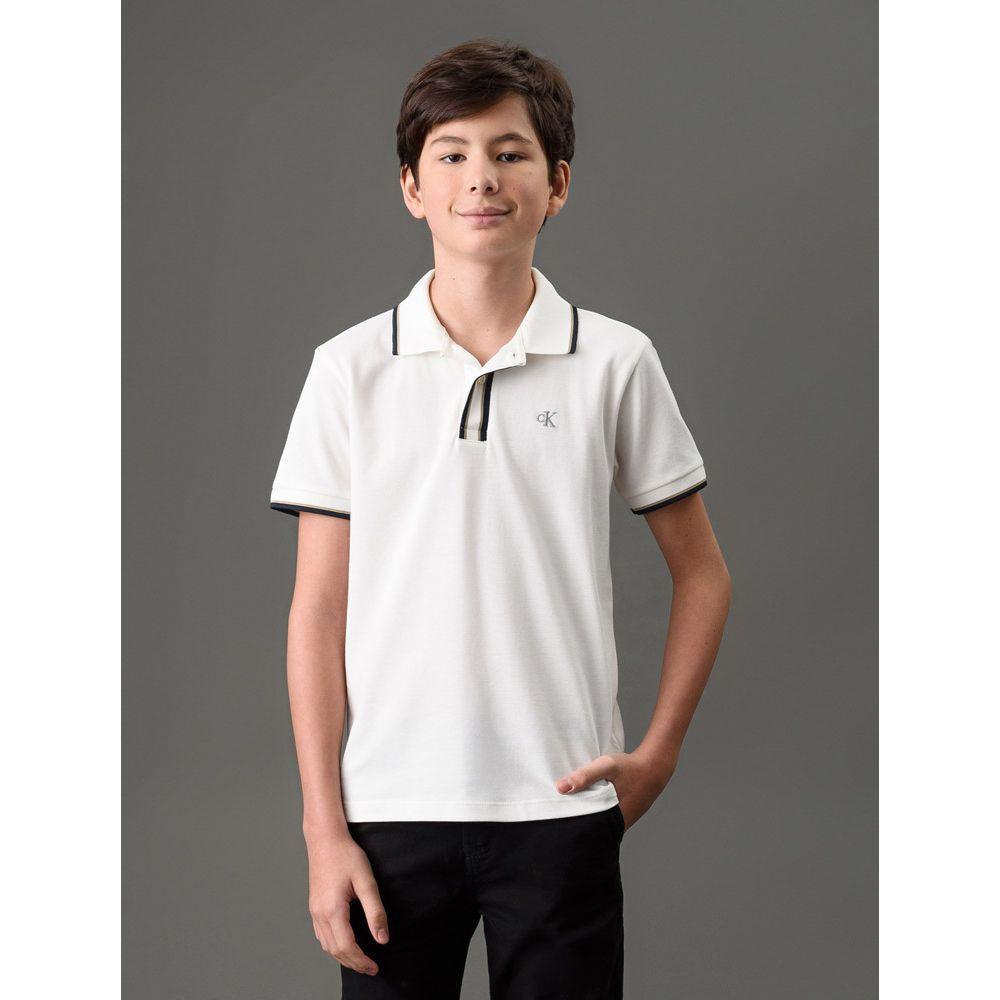 Polo Menino Listras Peitilho Calvin Klein Jeans - Off White - 1