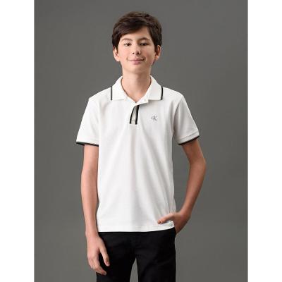 Polo Menino Listras Peitilho Calvin Klein Jeans - Off White