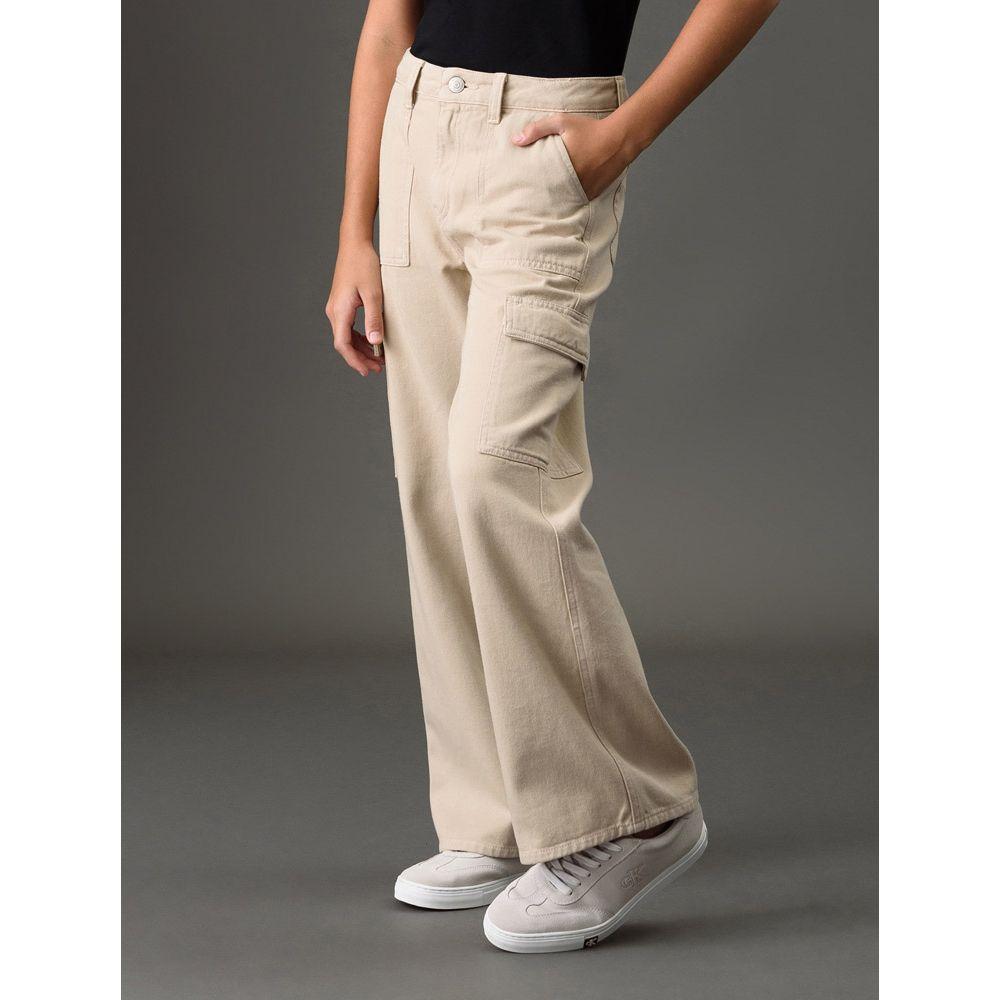 Calça Menina Wide Leg Cargo Calvin Klein Jeans - Caqui Claro - 1