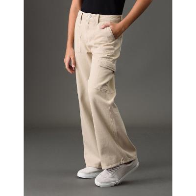 Calça Menina Wide Leg Cargo Calvin Klein Jeans - Caqui Claro