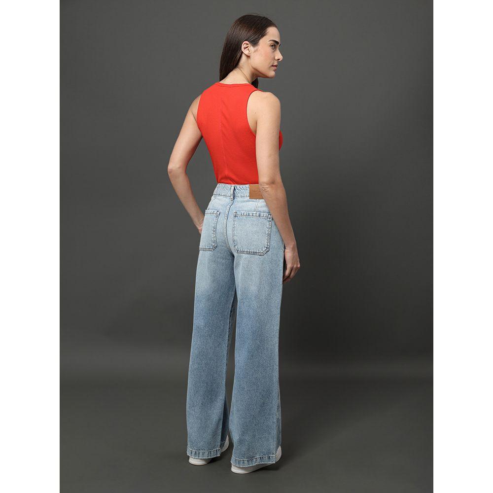 Calça Jeans Feminina Wide Leg Bolso Faca Calvin Klein Jeans - Azul Claro - 2