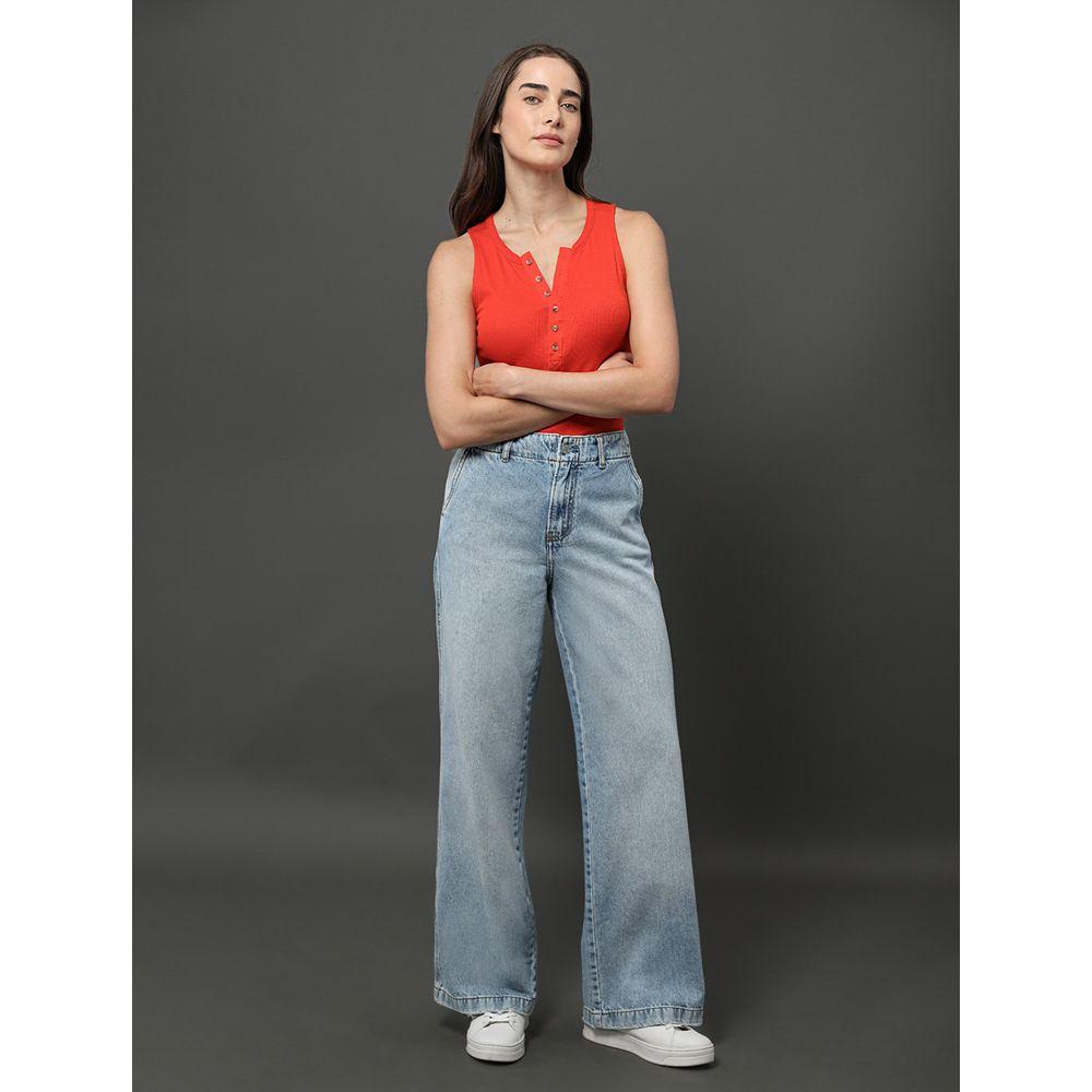 Calça Jeans Feminina Wide Leg Bolso Faca Calvin Klein Jeans - Azul Claro - 3