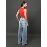 Calça Jeans Feminina Wide Leg Bolso Faca Calvin Klein Jeans - Azul Claro - 2