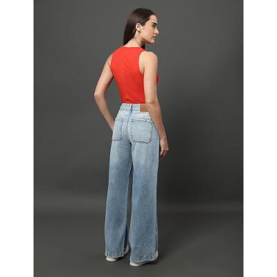 Calça Jeans Feminina Wide Leg Bolso Faca Calvin Klein Jeans - Azul Claro