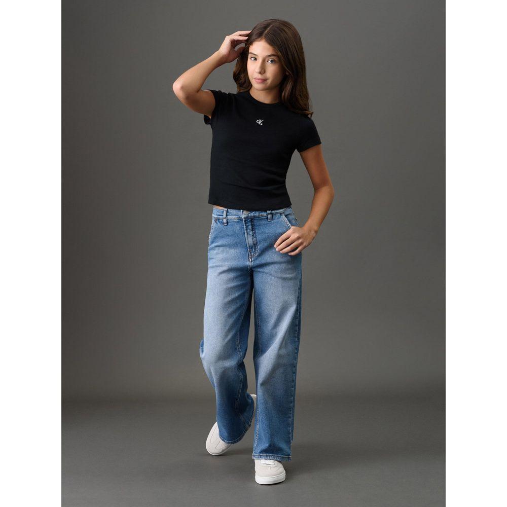 Calça Jeans Menina Wide Leg Com Cadarço Calvin Klein Jeans - Azul Médio - 5