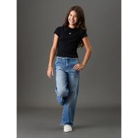 Calça Jeans Menina Wide Leg Com Cadarço Calvin Klein Jeans - Azul Médio - 3