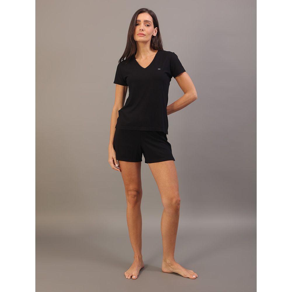 Pijama Feminino Camiseta e Short Canelado Calvin Klein Underwear - Preto - 1