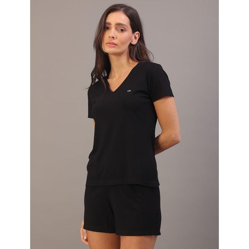 Pijama Feminino Camiseta e Short Canelado Calvin Klein Underwear - Preto - 2