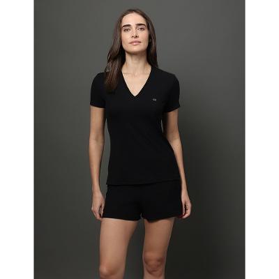 Pijama Feminino Camiseta e Short Canelado Calvin Klein Underwear - Preto