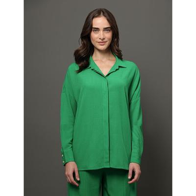 Camisa Feminina Linho Misto Calvin Klein Jeans - Verde Médio
