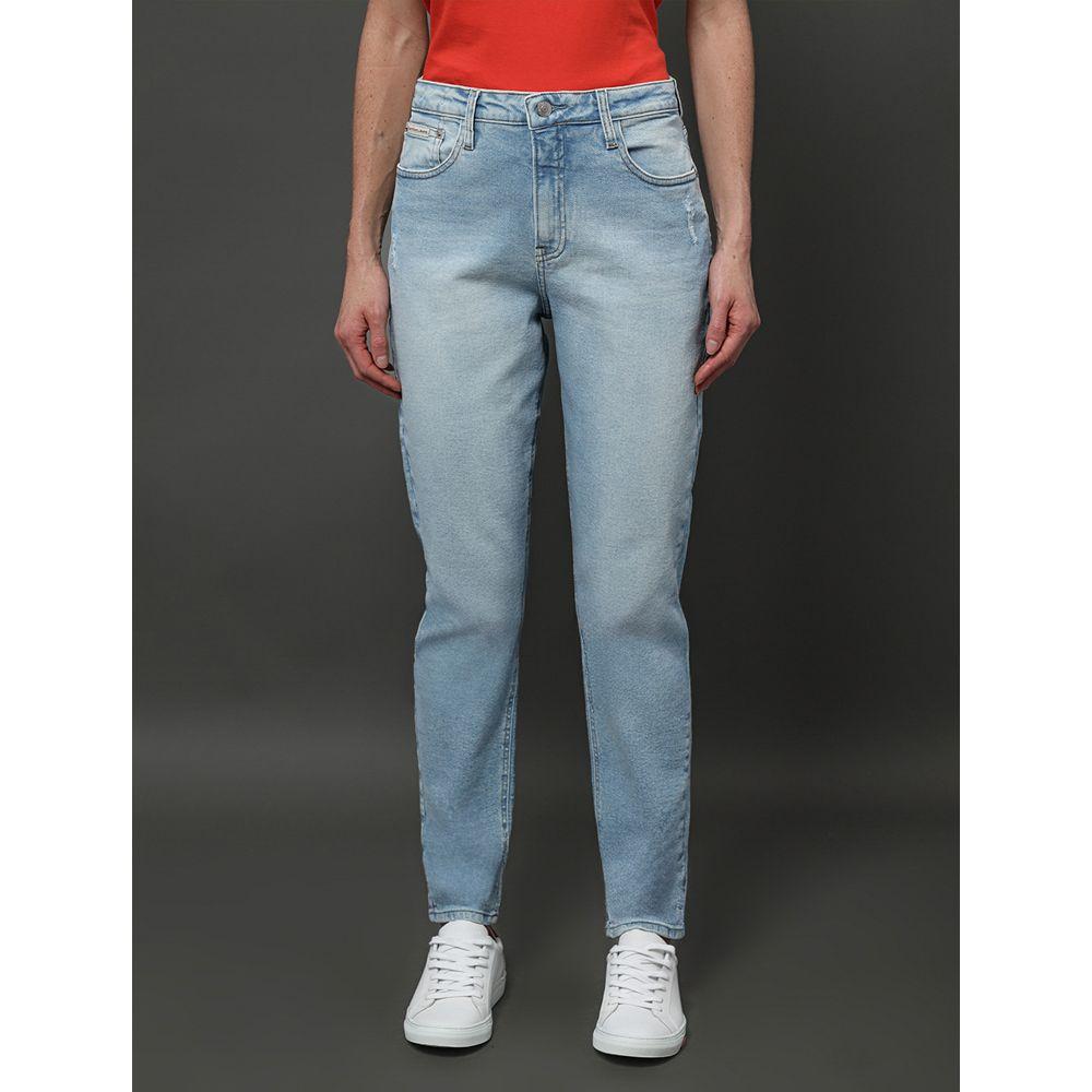 Calça Jeans Feminina Mom Pequenos Puídos Calvin Klein Jeans - Azul Claro - 1