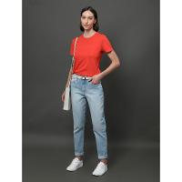 Calça Jeans Feminina Mom Pequenos Puídos Calvin Klein Jeans - Azul Claro - 5