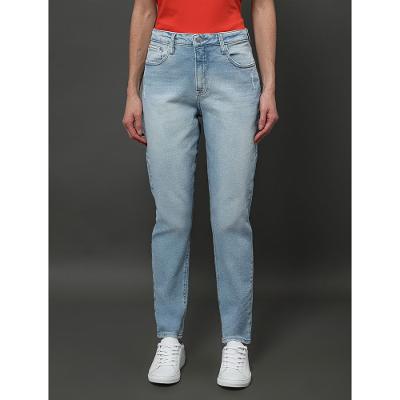 Calça Jeans Feminina Mom Pequenos Puídos Calvin Klein Jeans - Azul Claro