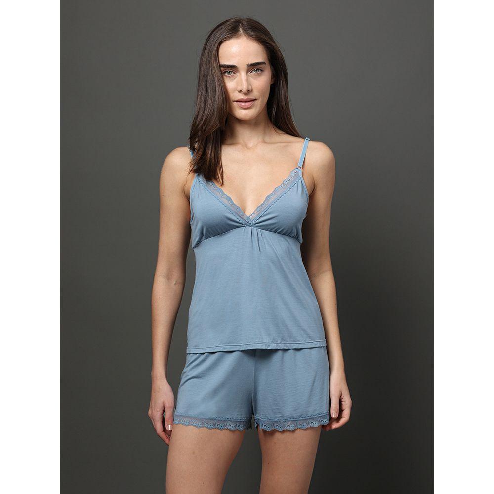 Pijama Feminino Short Doll Modal Lace Calvin Klein Underwear - Azul Claro - 1