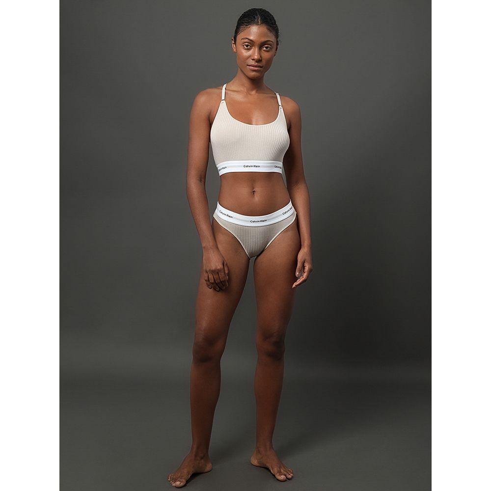 Calcinha Tanga Modal Ribana Modern Calvin Klein Underwear - Areia - 1