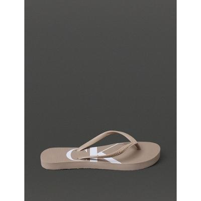Chinelo Feminino Logo Corrido Calvin Klein Jeans - Caqui Claro