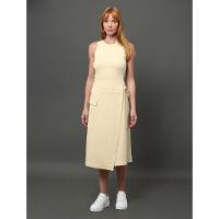 Saia Midi Transpassada de Linho Misto Calvin Klein - Amarelo Manteiga - 3