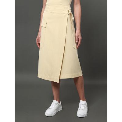 Saia Midi Transpassada de Linho Misto Calvin Klein - Amarelo Manteiga