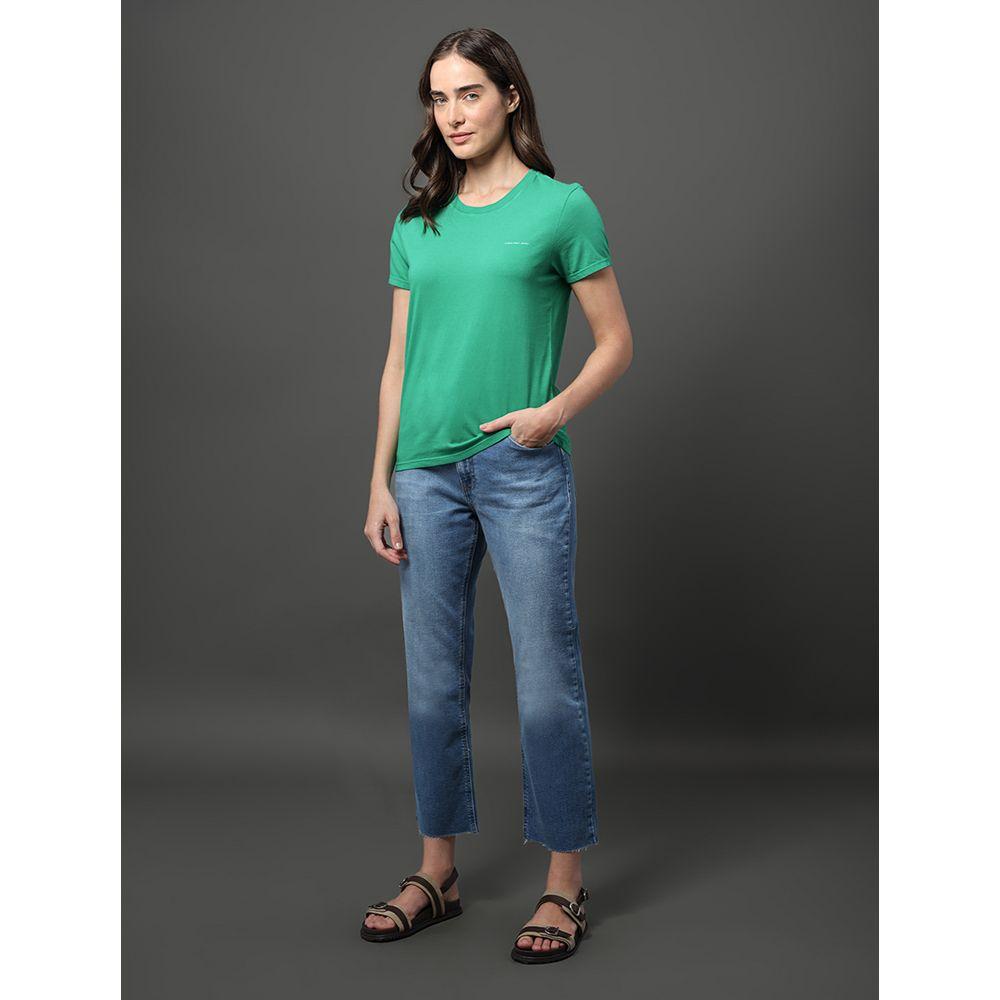 Camiseta Feminina Micrologo Peito Calvin Klein Jeans - Verde Médio - 1