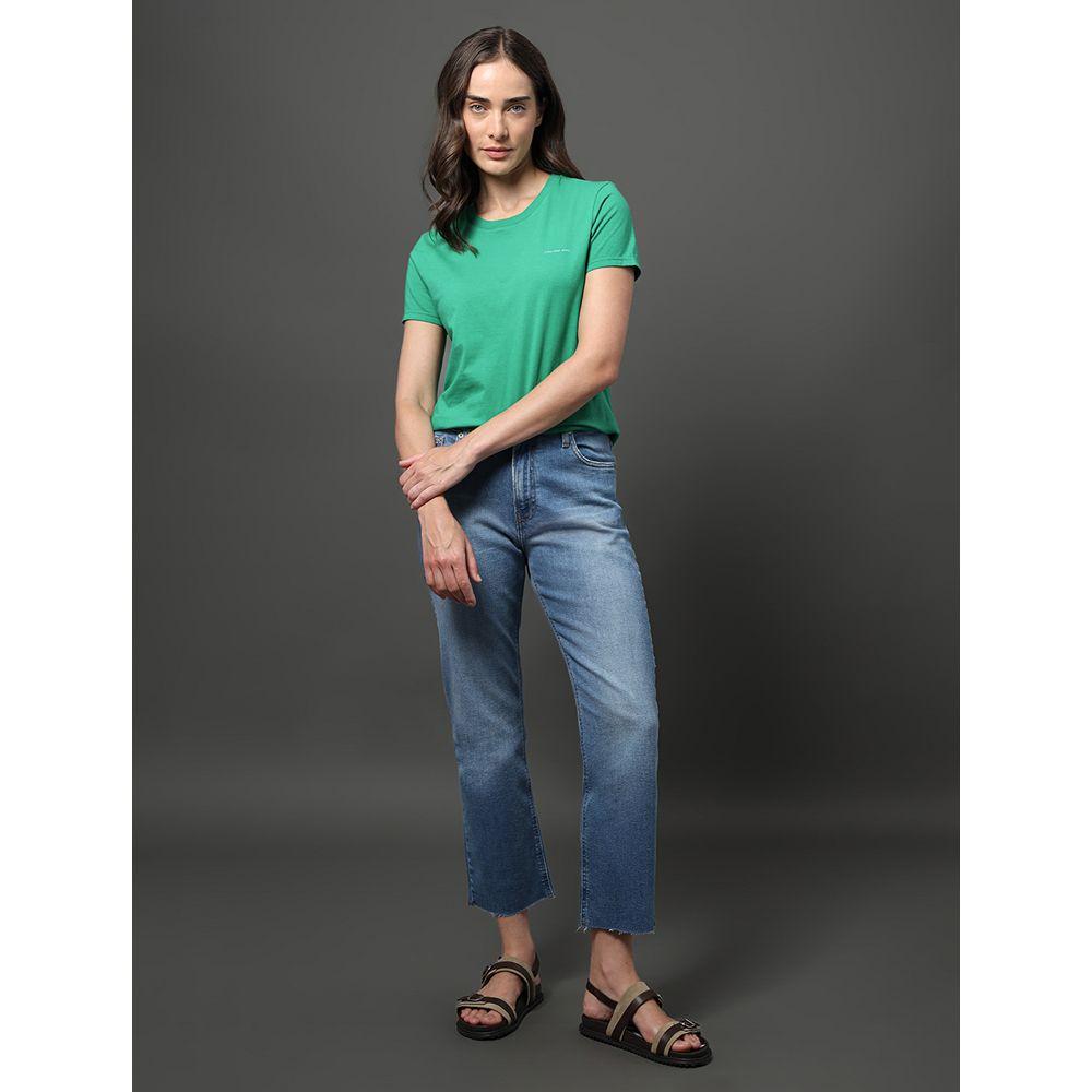 Camiseta Feminina Micrologo Peito Calvin Klein Jeans - Verde Médio - 5