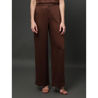 Calça Feminina Acetinada Wide Leg Calvin Klein - Marrom