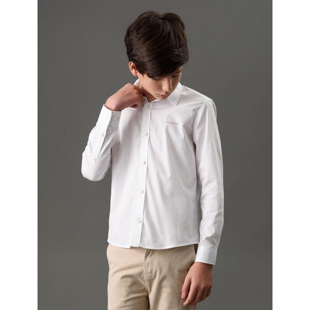 Camisa de Manga Longa Masculina Infantil Básica Estampa Assinatura Ckj Calvin Klein Jeans - Branco - 1