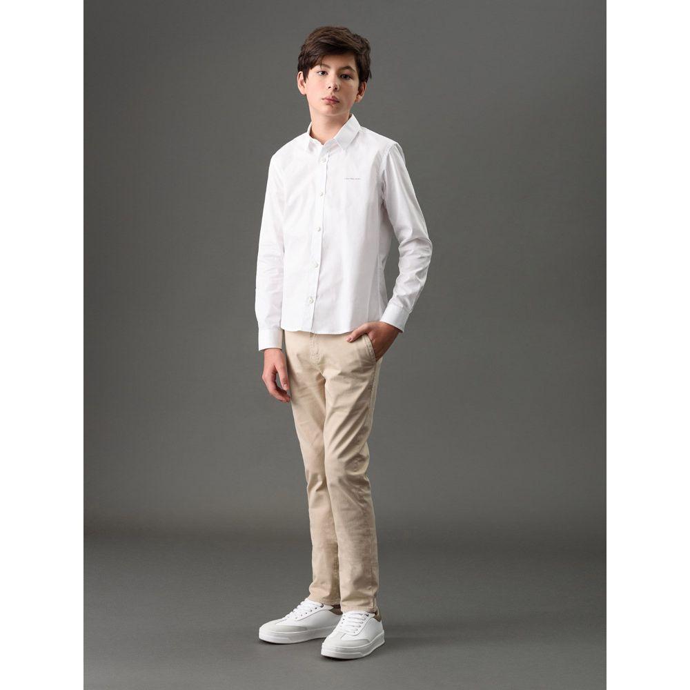 Camisa de Manga Longa Masculina Infantil Básica Estampa Assinatura Ckj Calvin Klein Jeans - Branco - 3