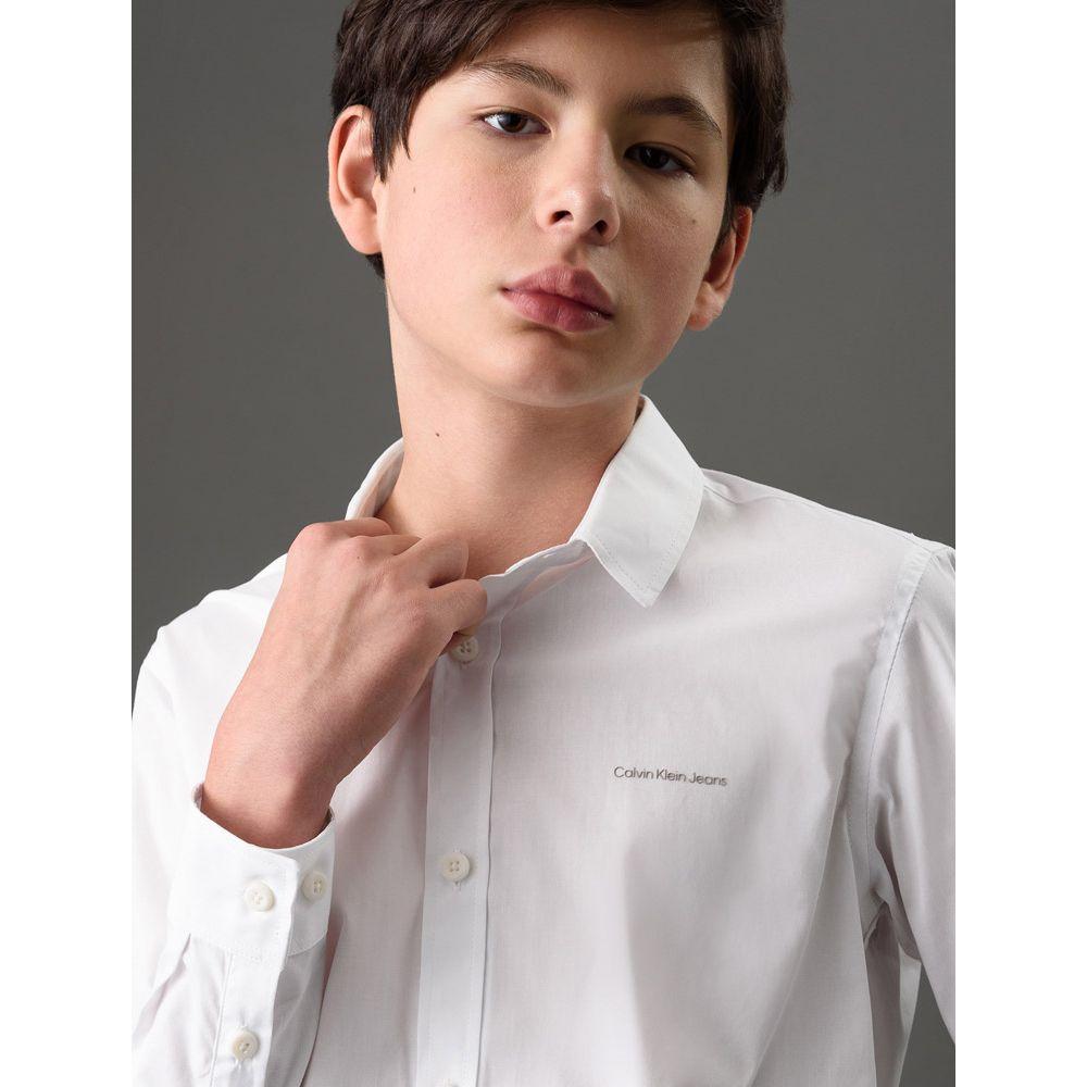 Camisa de Manga Longa Masculina Infantil Básica Estampa Assinatura Ckj Calvin Klein Jeans - Branco - 4