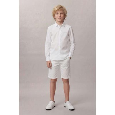 Camisa de Manga Longa Masculina Infantil Básica Estampa Assinatura Ckj Calvin Klein Jeans - Branco