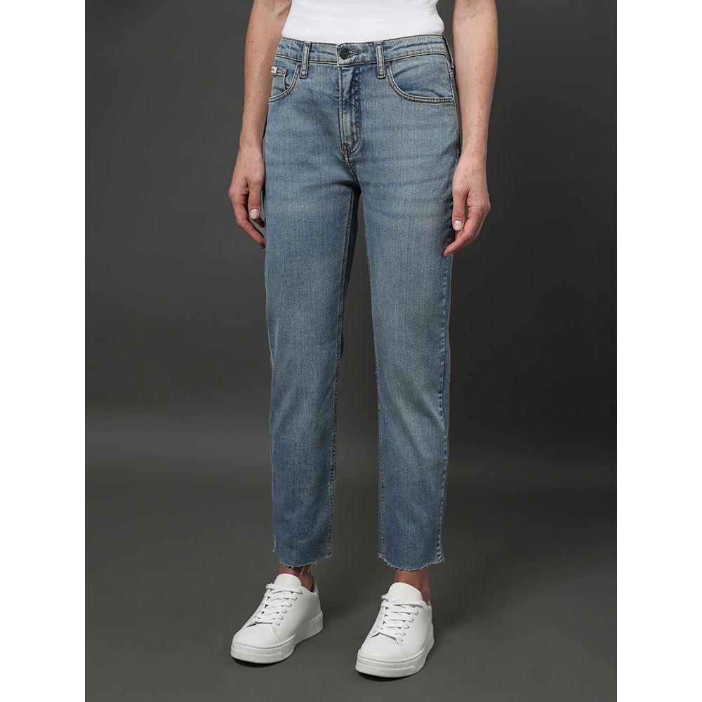 Calça Jeans Feminina Cropped Straight Calvin Klein - Azul Claro - 1