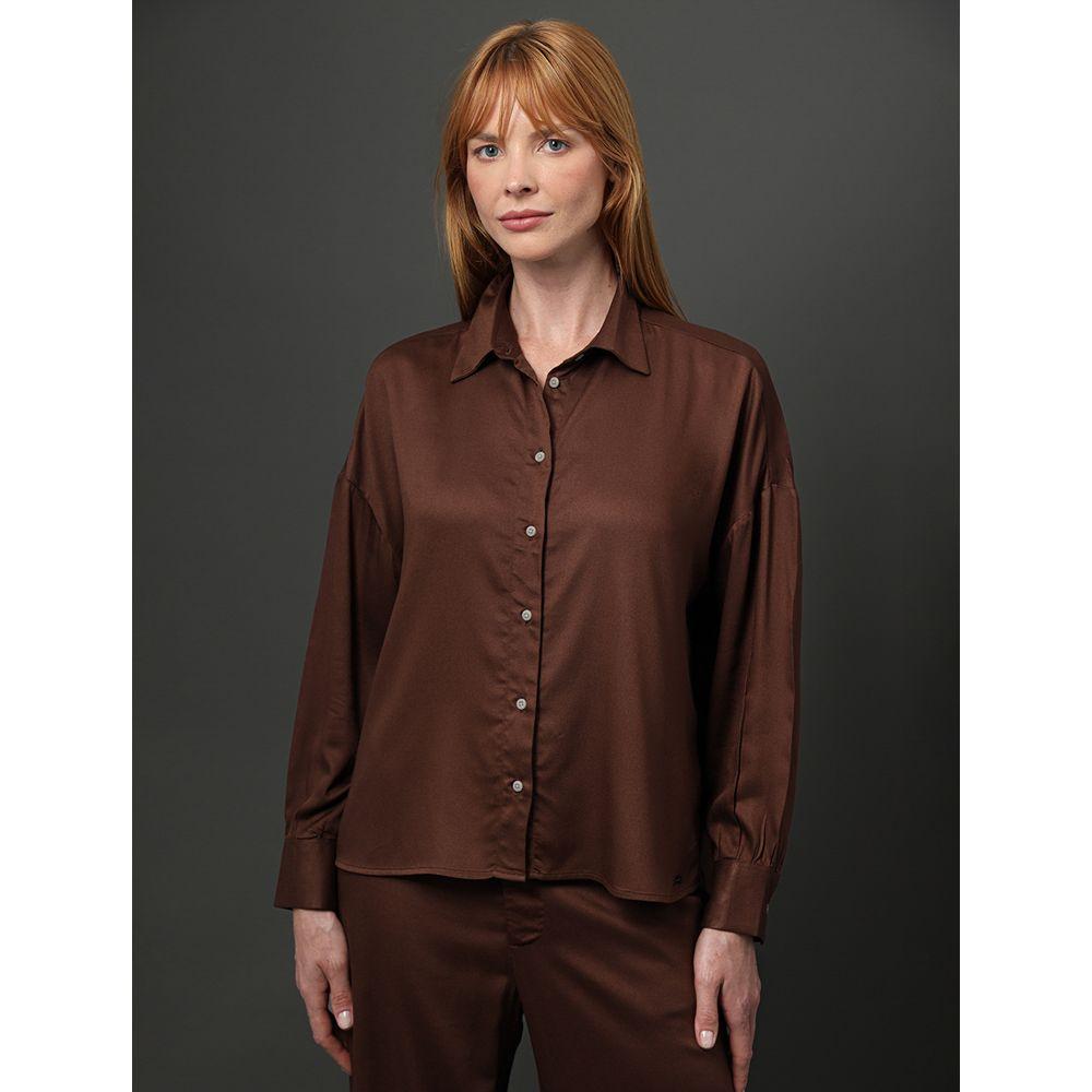 Camisa Feminina Acetinada Calvin Klein - Marrom - 1