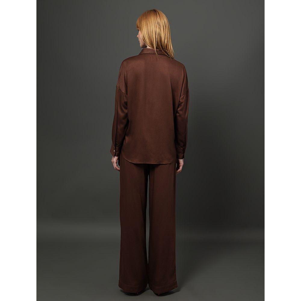 Camisa Feminina Acetinada Calvin Klein - Marrom - 2