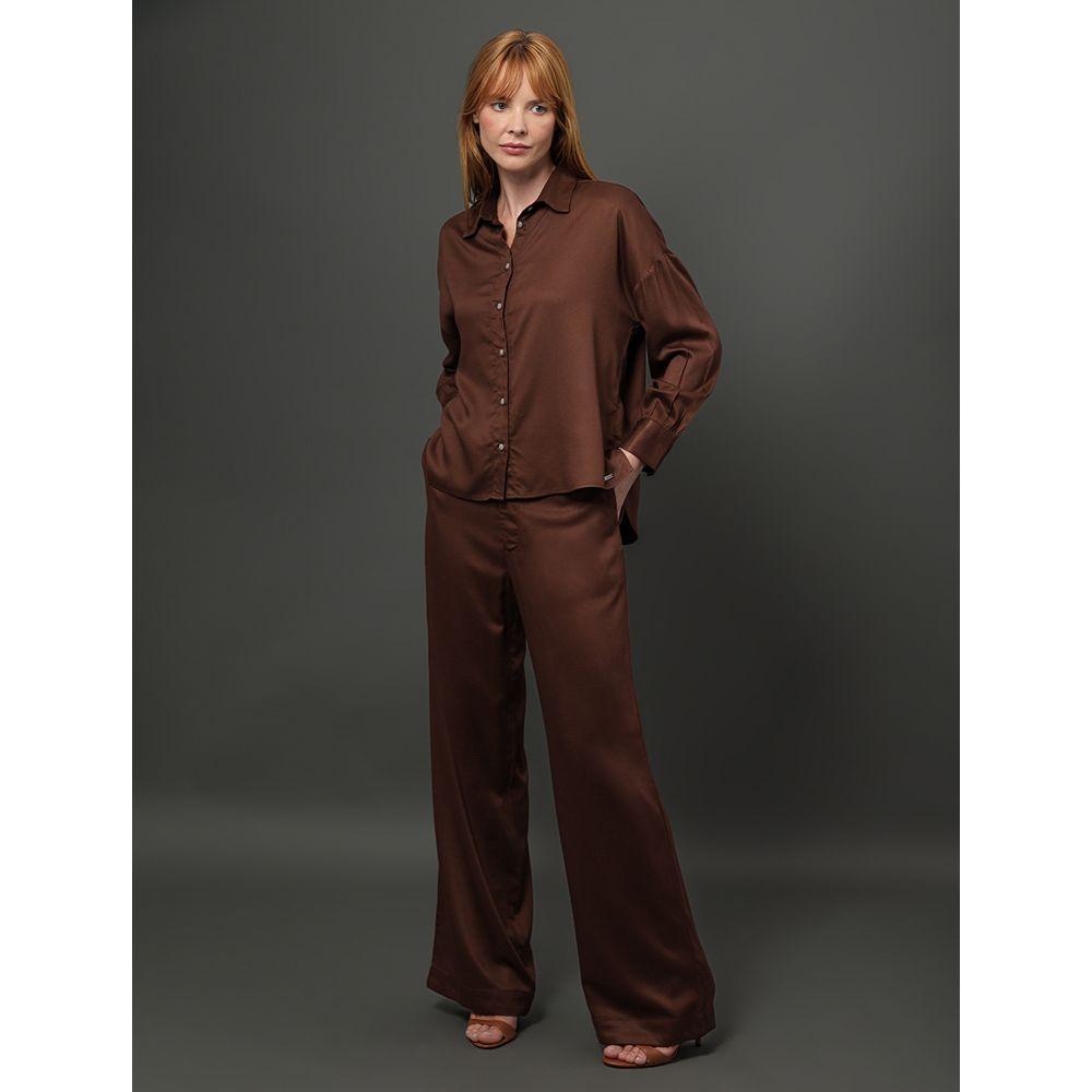 Camisa Feminina Acetinada Calvin Klein - Marrom - 3