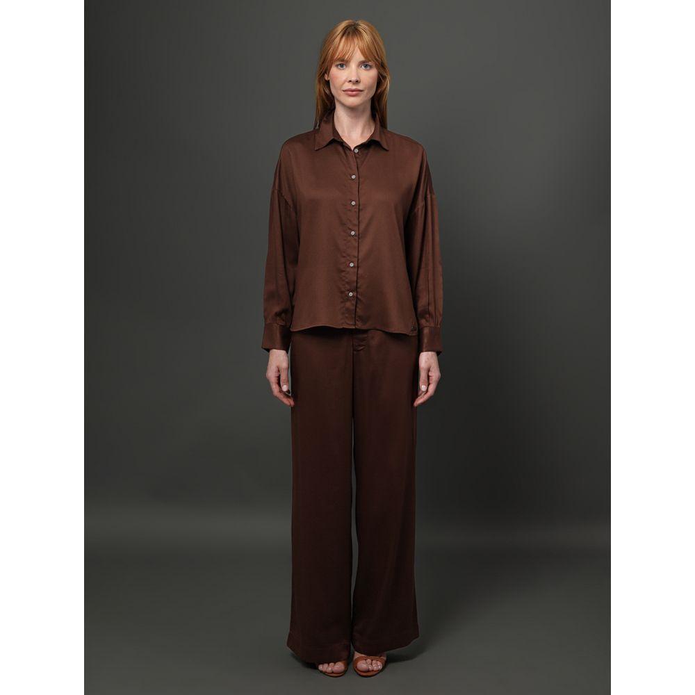 Camisa Feminina Acetinada Calvin Klein - Marrom - 5