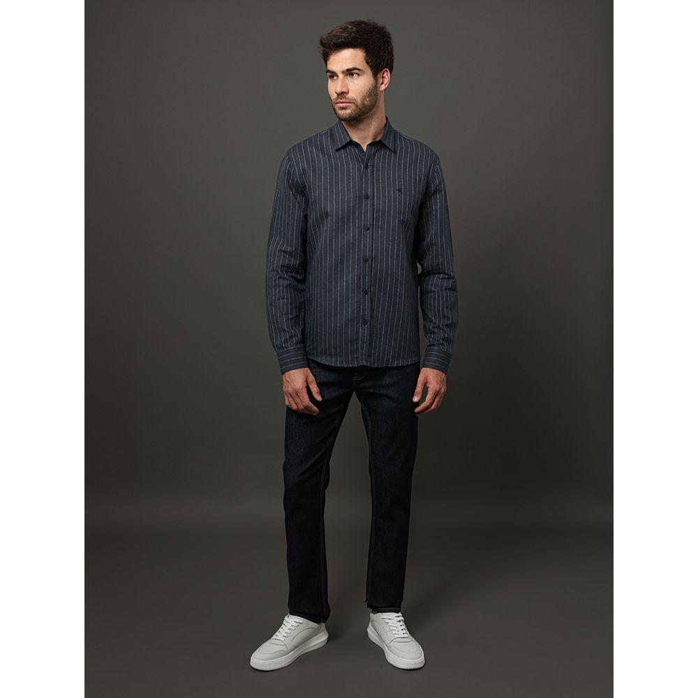 Camisa Masculina Linen Stripes Calvin Klein Jeans - Marinho - 3
