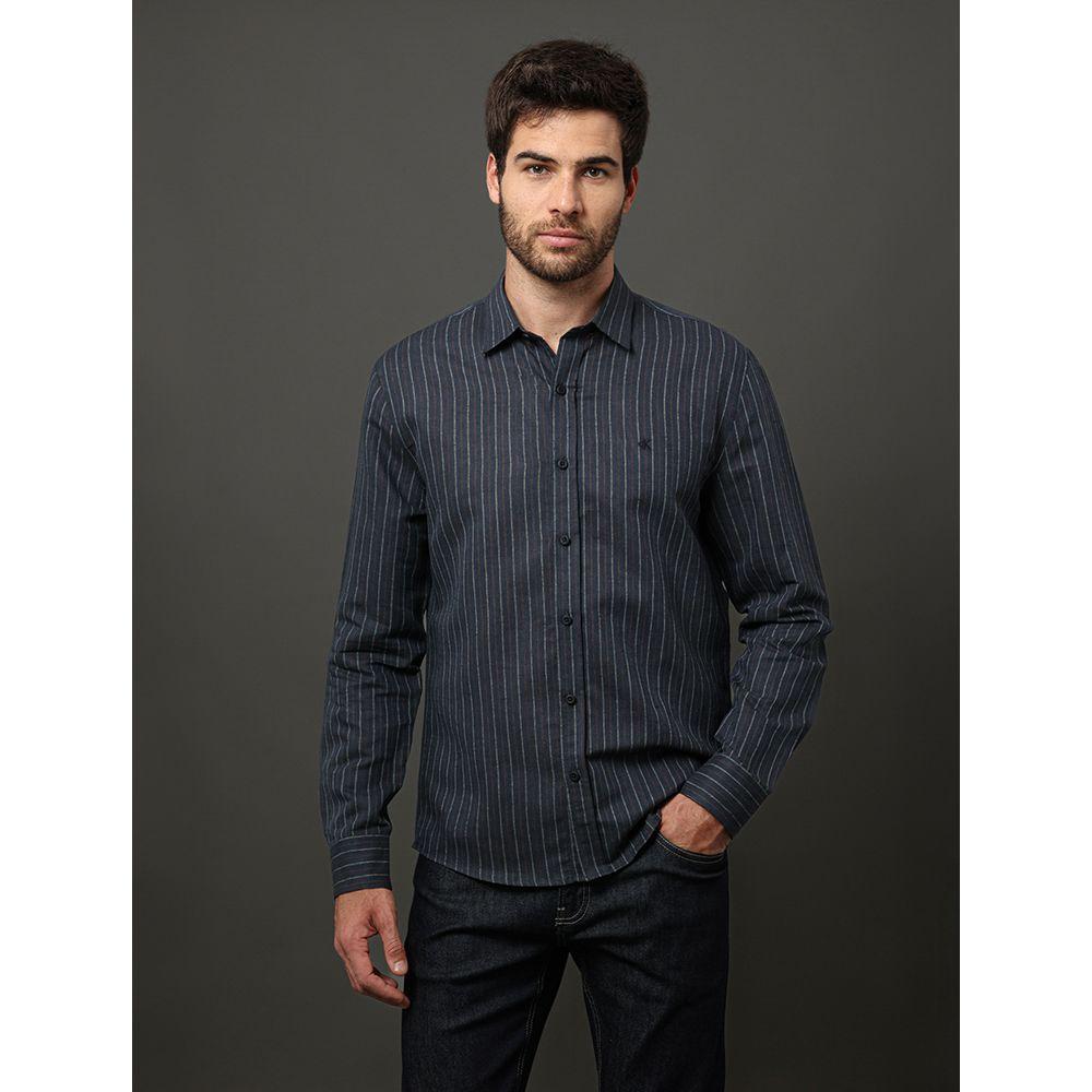 Camisa Masculina Linen Stripes Calvin Klein Jeans - Marinho - 1