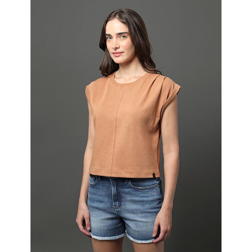 Blusa Feminina Pregas Ombro Calvin Klein Jeans - Havana - 1