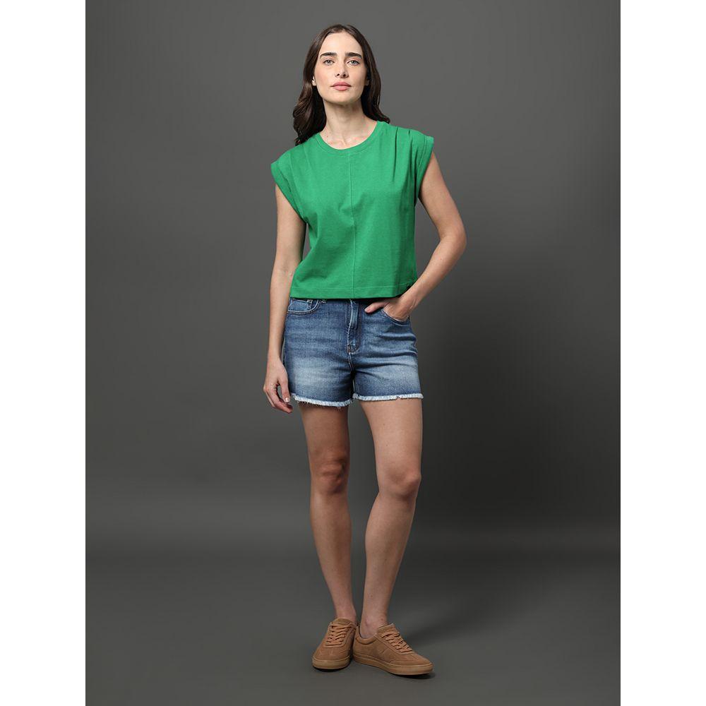 Blusa Feminina Pregas Ombro Calvin Klein Jeans - Verde Médio - 3