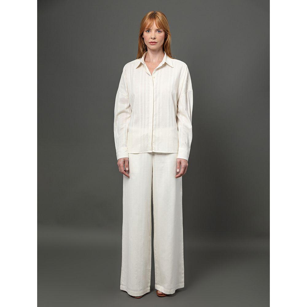 Calça Feminina Wide Leg Com Listras Calvin Klein - Branco - 3