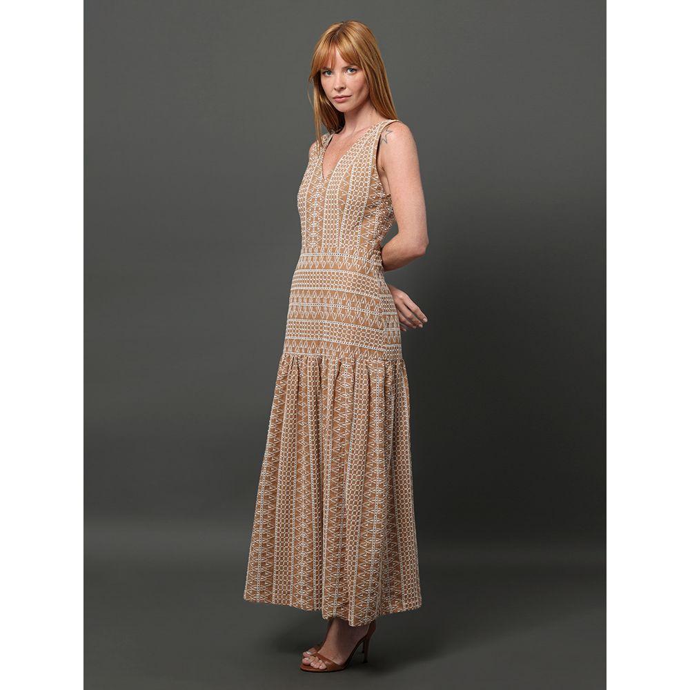 Vestido Feminino Longo de Laise Calvin Klein - Caqui Medio - 1