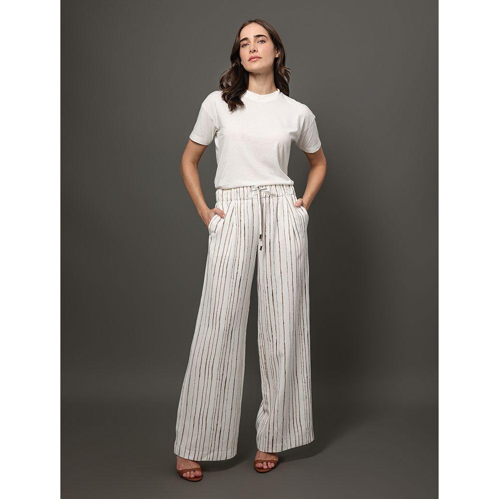 Calça Feminina Wide Leg Listra Irregular Calvin Klein - Branco - 3