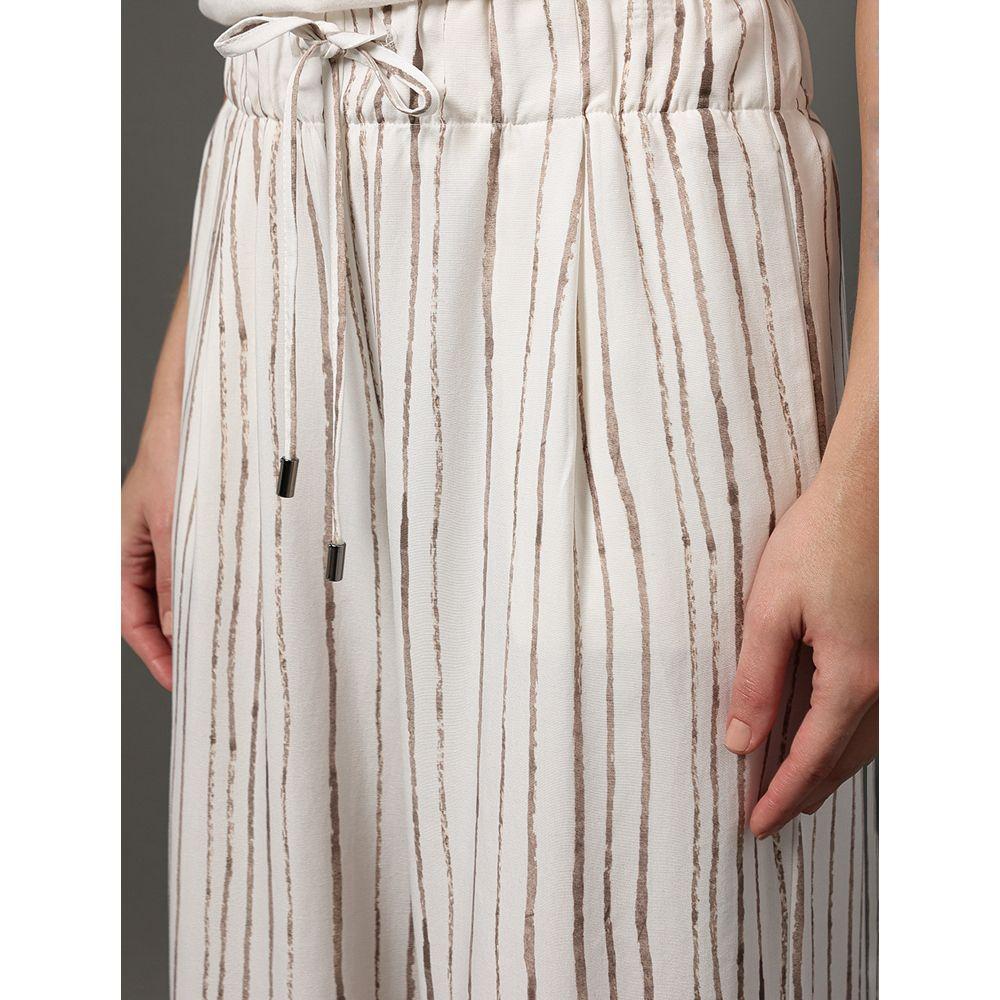 Calça Feminina Wide Leg Listra Irregular Calvin Klein - Branco - 4