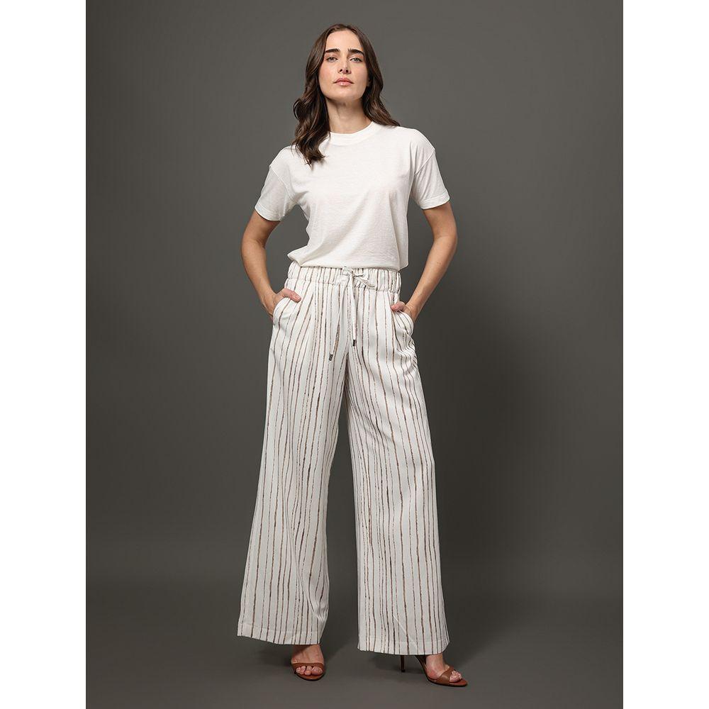 Calça Feminina Wide Leg Listra Irregular Calvin Klein - Branco - 5