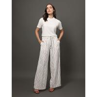 Calça Feminina Wide Leg Listra Irregular Calvin Klein - Branco - 3