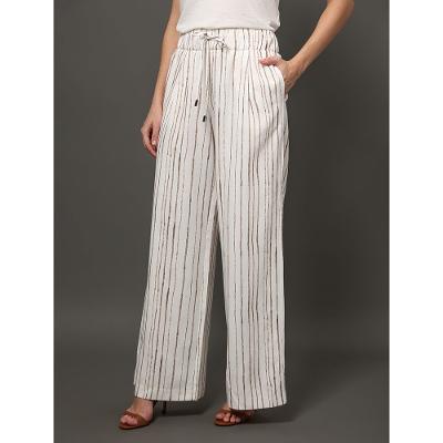 Calça Feminina Wide Leg Listra Irregular Calvin Klein - Branco